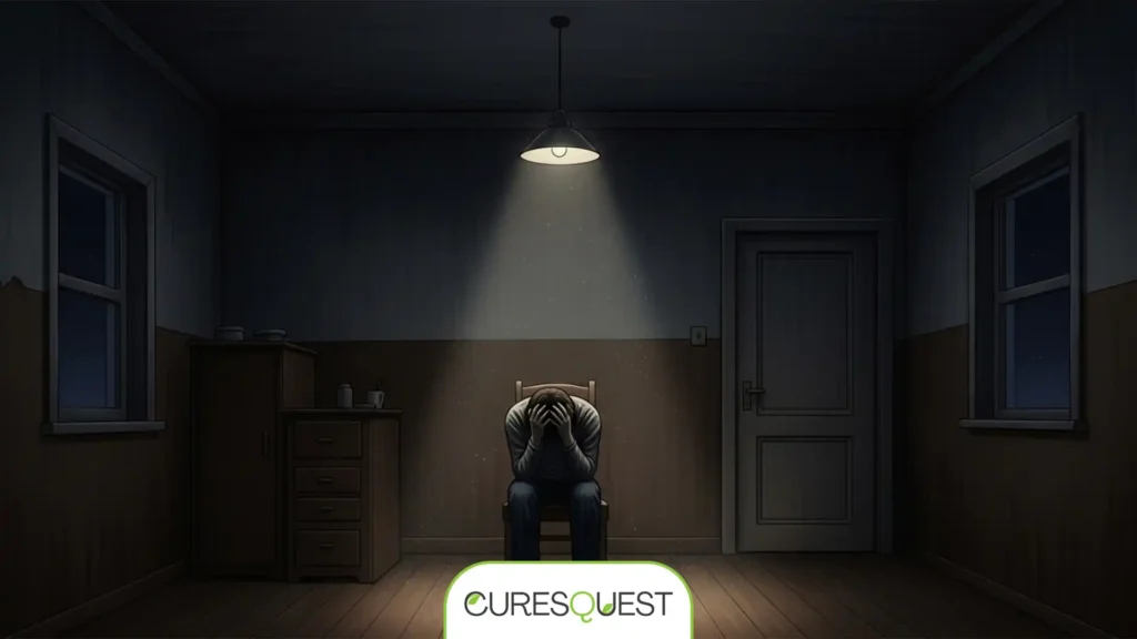 A person experiencing symptoms of depression, feeling sad and isolated