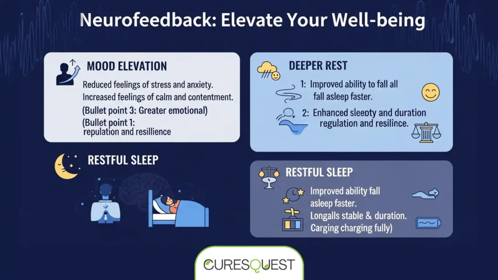 Infographic showing benefits and effectiveness of neurofeedback for depression.