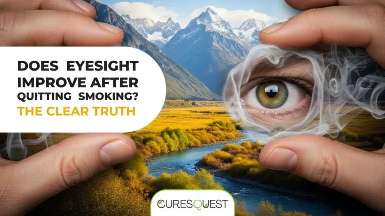 Hands symbolically lifting a smoky veil from the eyes, illustrating the significant improvement in vision clarity, restored eye health, and enhanced perception experienced after quitting smoking.