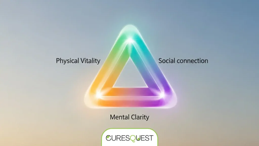 Illustration of the Health Triangle showing interconnectedness of physical, mental, and social well-being.