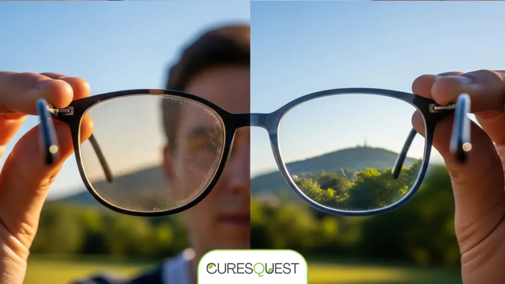 Visual representation of hazy vision from smoking contrasted with clear vision after quitting.