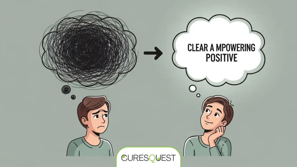 Visualizing cognitive restructuring, changing negative thoughts to positive ones