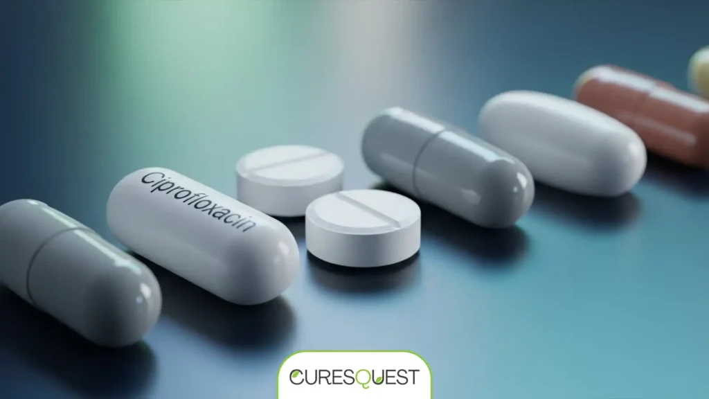Assortment of common antibiotic pills used for UTI treatment