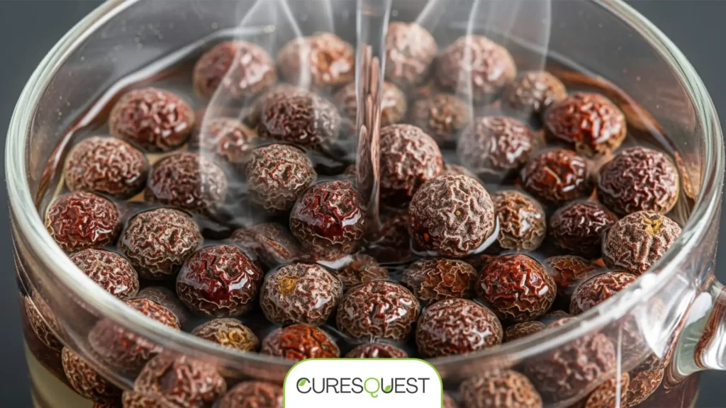 Brewing chaste berry tea by steeping dried berries in hot water