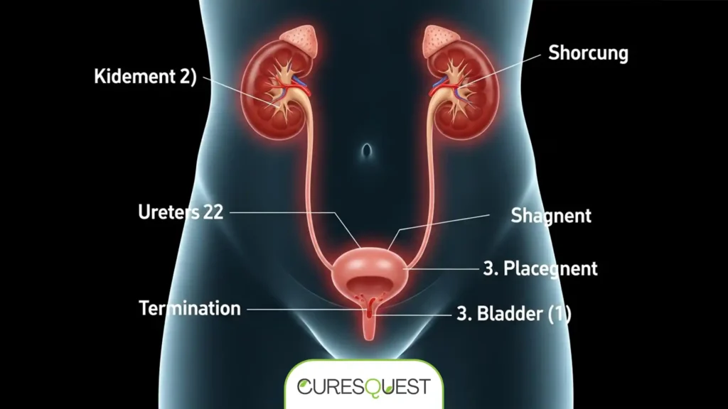 Illustration of the female urinary tract showing a bladder infection (cystitis)